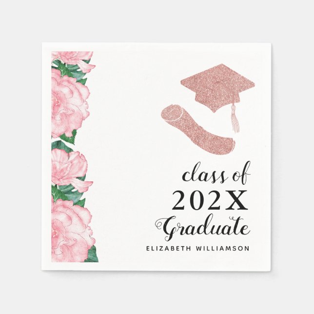 Elegant Floral Class 2025 Girl Graduate Abschluss Serviette (Vorderseite)