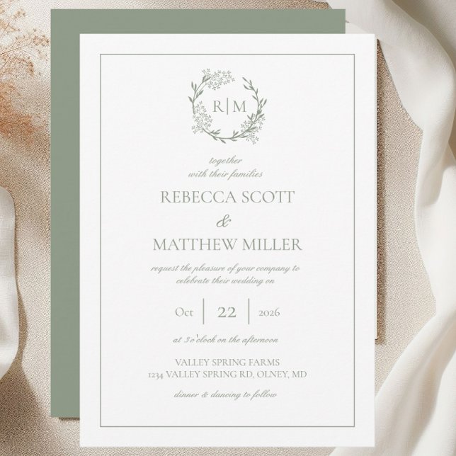 Elegant Floral Crest Monogram Wedding Einladung (Elegant Floral Crest Monogram Wedding Invitation)