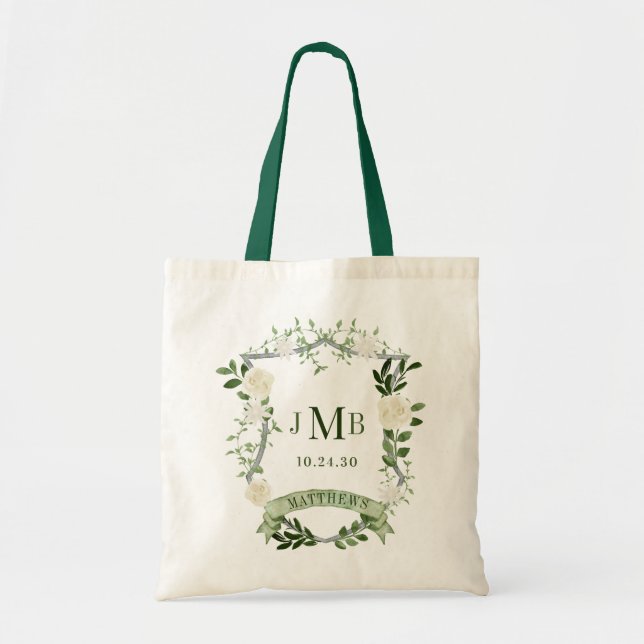Elegant Floral Crest Wedding Tragetasche (Vorne)