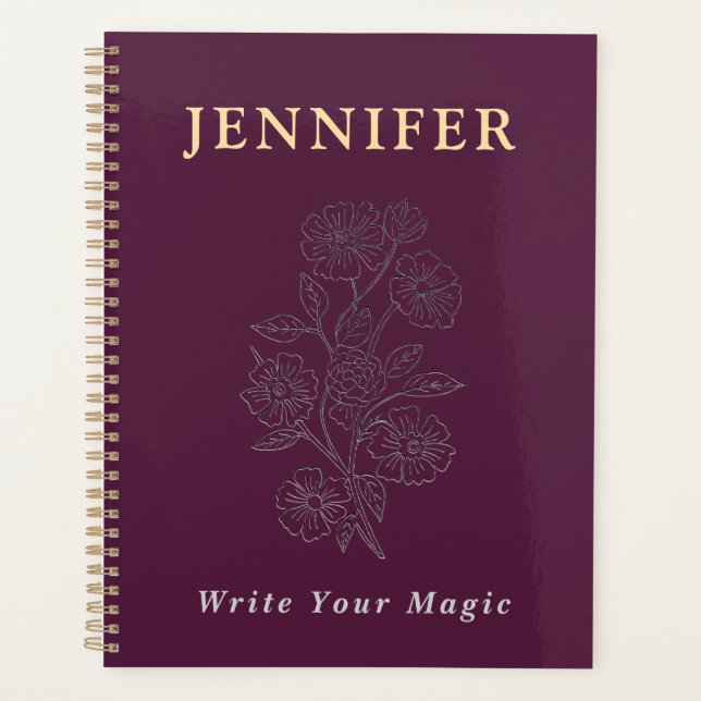 Elegant Floral Custom Name Notebook | Write Your M Planer (Vorderseite)