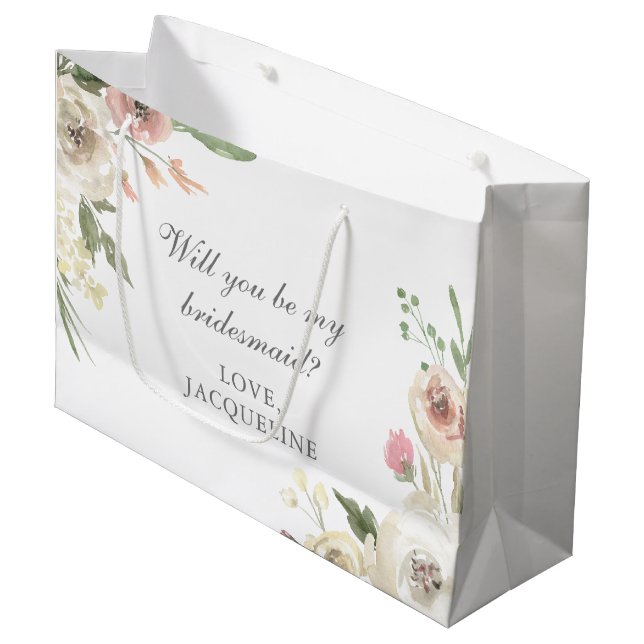 Elegant floral Custom werden Sie meine Bridesmaid Große Geschenktüte (Vorderseite Schrägansicht)