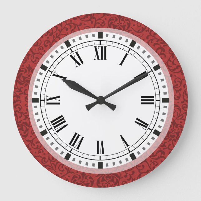 Elegant Floral Damask Inspiriert von William Morri Große Wanduhr (Vorderseite)