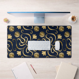 Elégant floral Damask Navy bleu & or tournesol