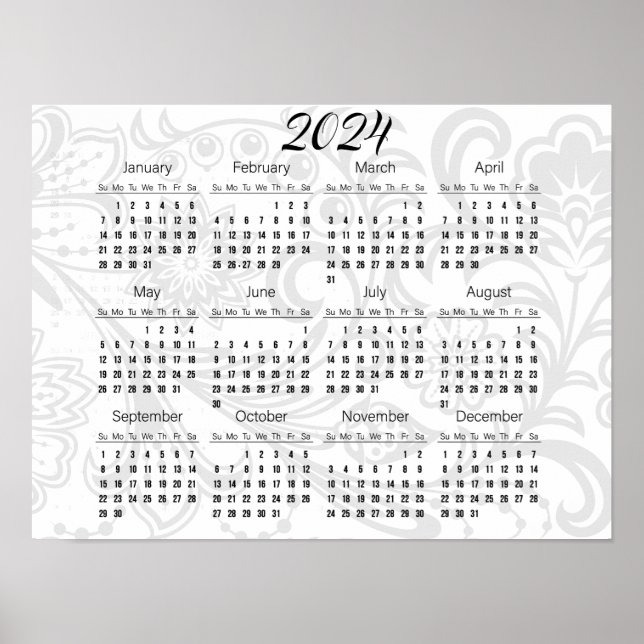 Elégant Floral Design 2024 Calendrier Poster (Devant)