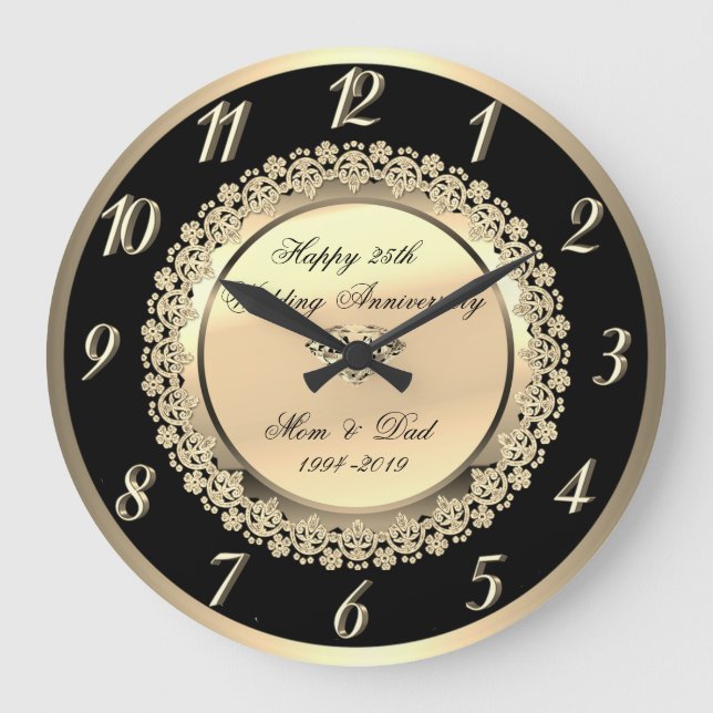 Elegant Floral Diamond25th Wedding Anniversary Große Wanduhr (Vorderseite)