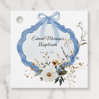 Elegant floral Dusty Blue Baptisse Geschenkanhänger