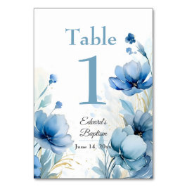 Elegant floral Dusty Blue Baptisse Tischnummer