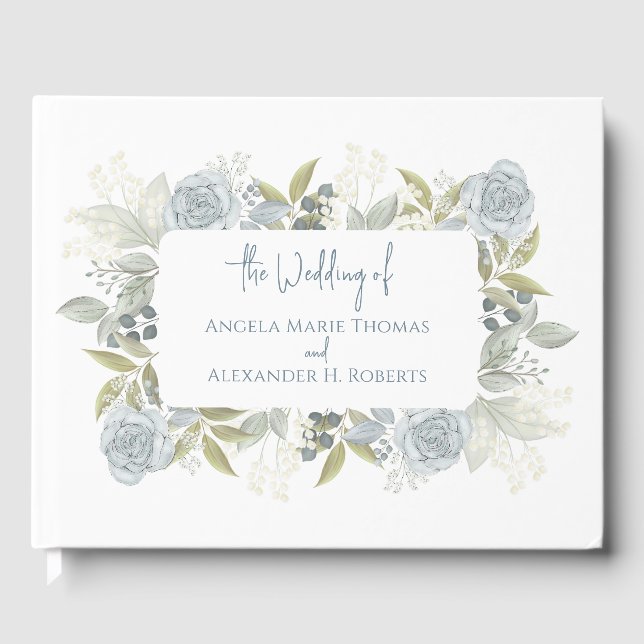 Elegant floral Dusty Blue Classic Rose Grüne Gästebuch (Vorderseite)