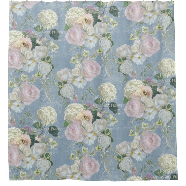 Elegant Floral Dusty Blue Pink Peony Greenery Duschvorhang (Vorderseite)