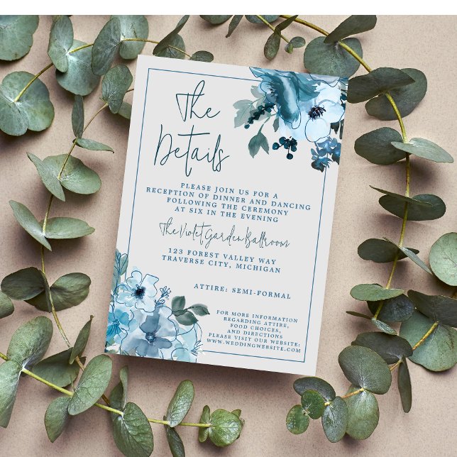 Elegant Floral Dusty Blue Wedding Begleitkarte (Von Creator hochgeladen)