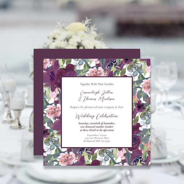 Elegant Floral | Einladung zur Hochzeit in Lila Ga (Von Creator hochgeladen)