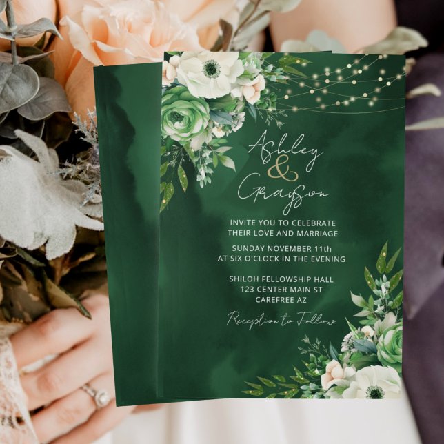 Elegant Floral Emerald Green Wedding Einladung (Von Creator hochgeladen)