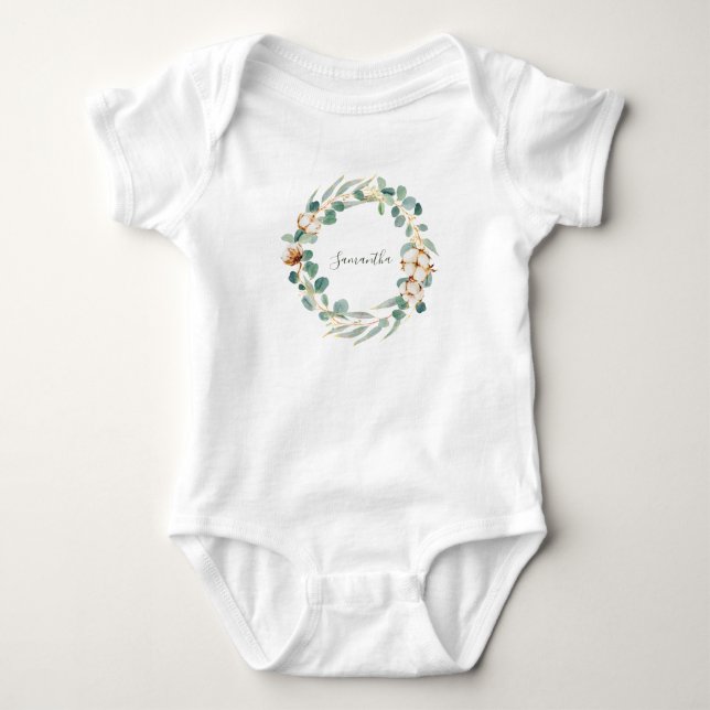 Elegant Floral Eucalyptus Greenery Baby Shower Baby Strampler (Vorderseite)