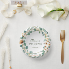Elegant Floral Eucalyptus Greenery Baby Shower Pappteller