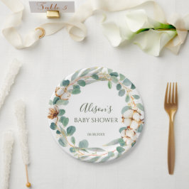Elegant Floral Eucalyptus Greenery Baby Shower Pappteller