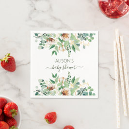 Elegant Floral Eucalyptus Greenery Baby Shower Serviette