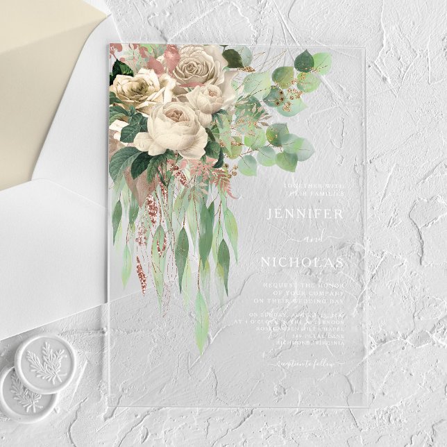 Elegant Floral Eucalyptus Wedding Acryleinladungen (Elegant Floral Eucalyptus Wedding Acrylic Invitations)
