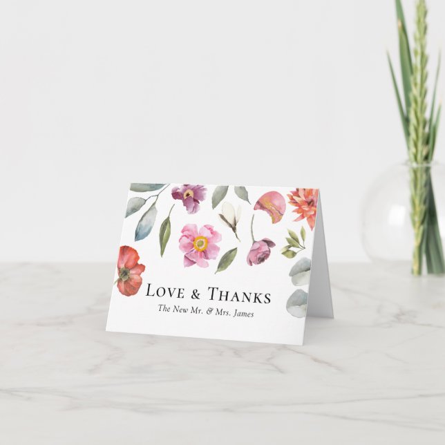 Elegant Floral Eucalyptus Wedding Dankeskarte (Vorderseite)