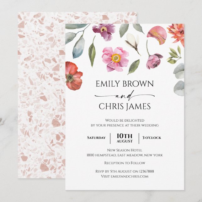Elegant Floral Eucalyptus Wedding Einladung (Vorne/Hinten)