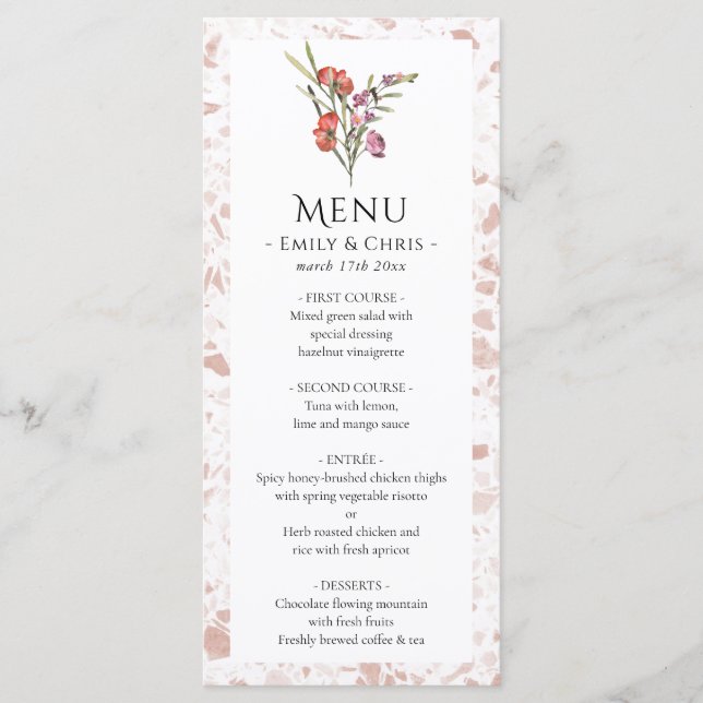Elegant Floral Eucalyptus Wedding Menükarte (Vorderseite)