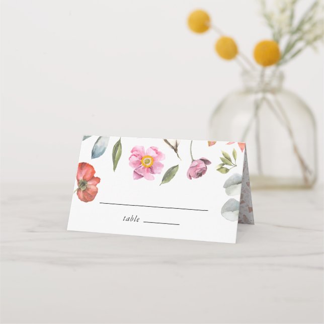 Elegant Floral Eucalyptus Wedding Platzkarte (Vorderseite)