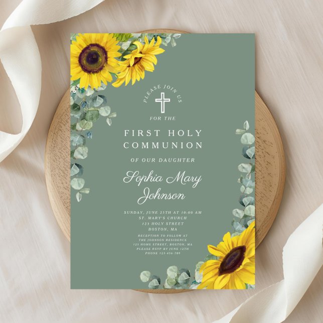 Elegant Floral Eukalyptus First Communion Einladung (Elegant Floral Eucalyptus First Communion Invitation)