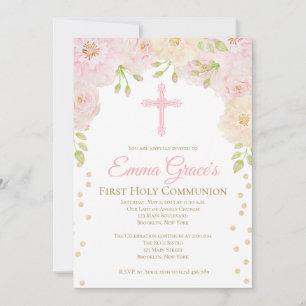 Élégant Floral First Holy Communion Invitation