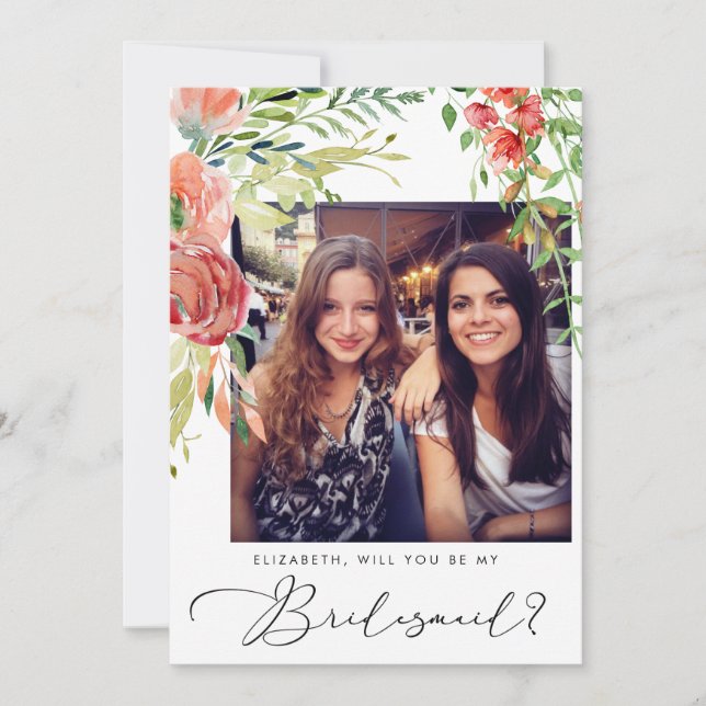 Elegant Floral Foto Bridesmaid Vorschlag Einladung (Vorderseite)