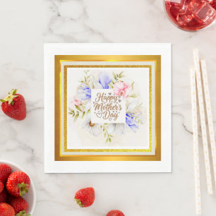 Elegant Floral Frohes Muttertag I Gold Glitter Serviette