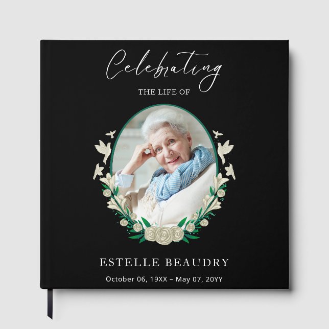 Elegant Floral Funeral Celebration of life Photo Gästebuch (Vorderseite)