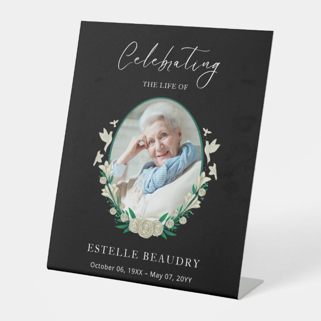Elegant Floral Funeral Celebration of life Photo   Sockelschild (Vorderseite)