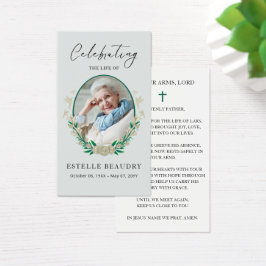 Elegant Floral Funeral Photo Sympathy Prayer Cards