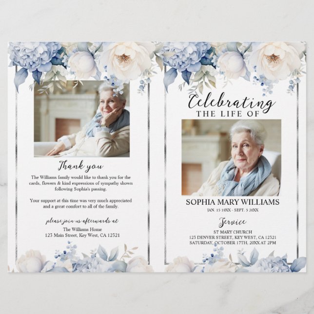 Elegant Floral Funeral Program | Order of Service (Vorderseite)