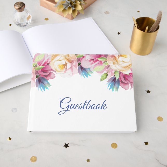 Elegant Floral Gästebuch (Vorderseite Offen)