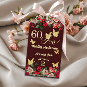 Elegant Floral Gold 60. Hochzeitstag Geschenkanhänger