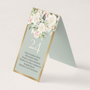 Elégant Floral Gold Green Nom Numéro de table