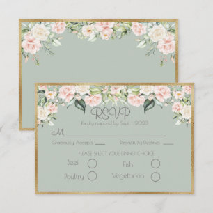 Elégant Floral Gold Green Script Wedding RSVP