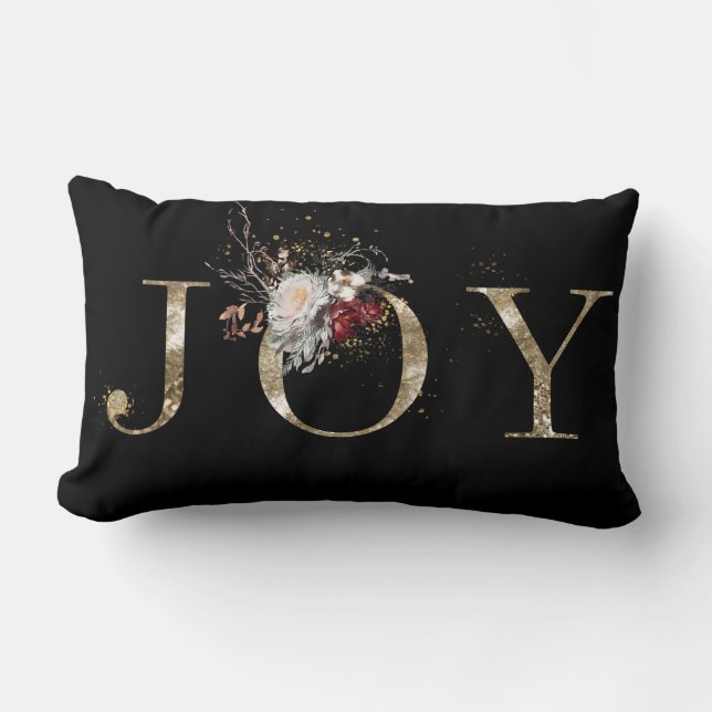 Elegant Floral Gold JOY Weihnachten Lendenkissen (Vorderseite)