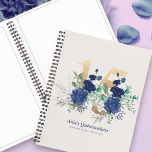 Elegant Floral Gold Number 15 Blue Guestbook Notizbuch