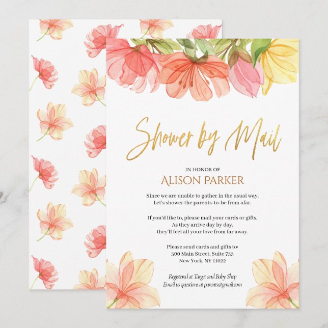 Elegant Floral Gold Script Watercolor Grüne Einladung (Vorne/Hinten)