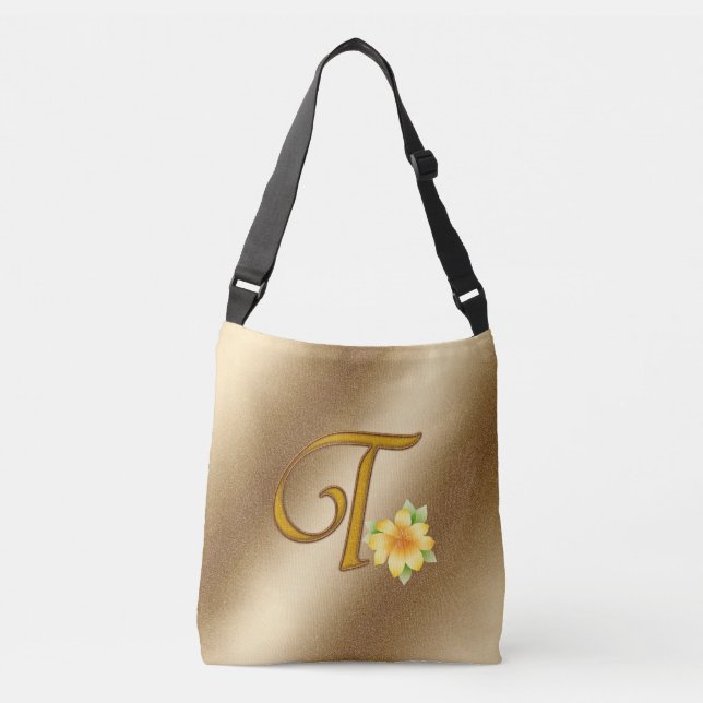 Elegant Floral Gold T Tragetaschen Mit Langen Trägern (Vorderseite)