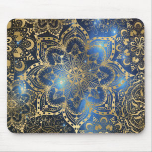 Elegant floral goldene Mandala blaue Galaxie Mousepad
