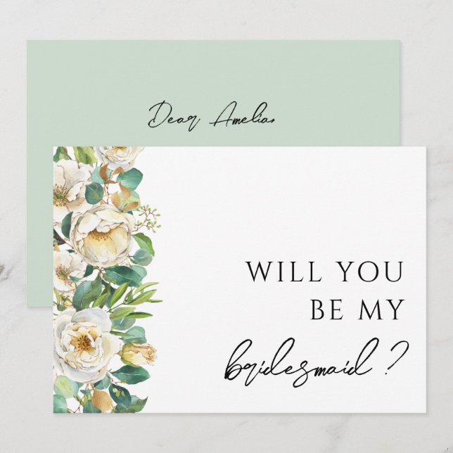 Elegant Floral Greenery Bridesmaid Vorschlag Card Einladung (Vorne/Hinten)