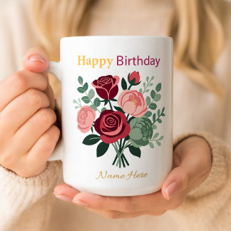 Elegant Floral Happy Birthday Personalized Name Kaffeetasse