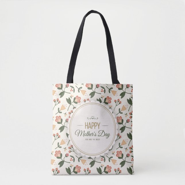 Elégant Floral Happy Mère's Day Sac fourre-tout (Devant)