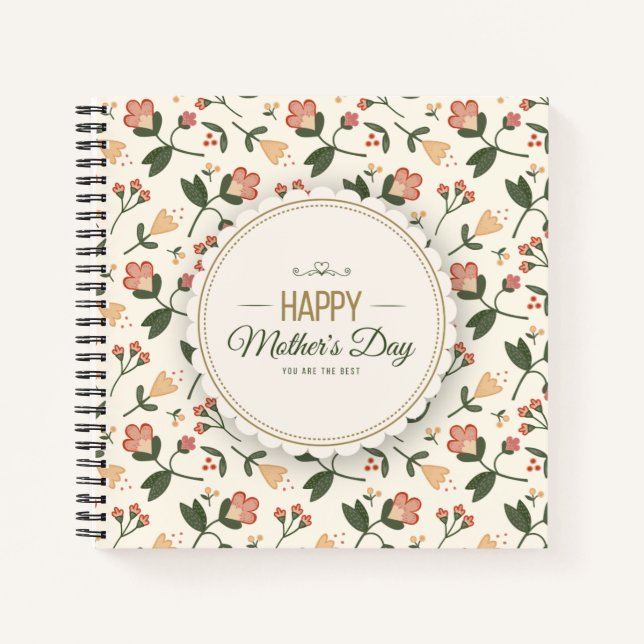 Elegant Floral Happy Mother's Day Gästebuch Notizbuch (Vorderseite)