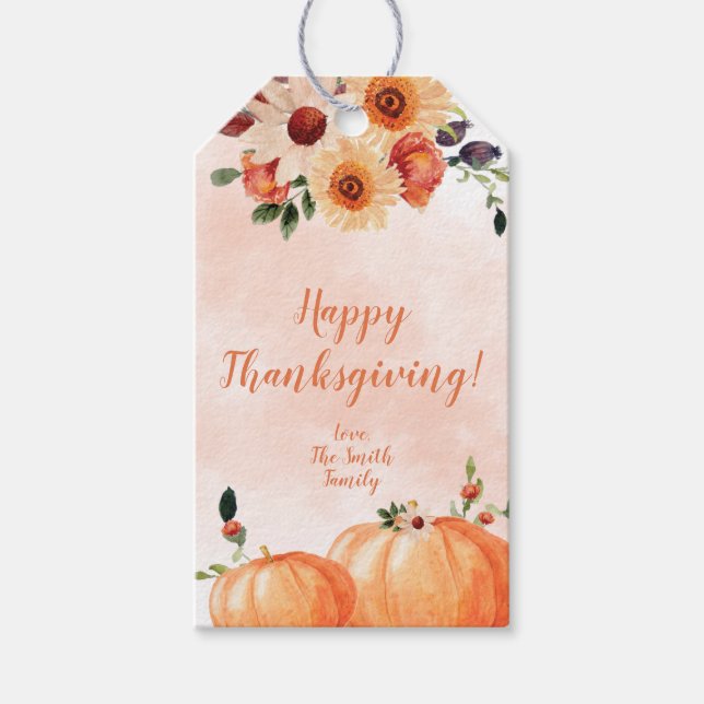 Elegant Floral Happy Thanksgiving Geschenkanhänger (Vorderseite)