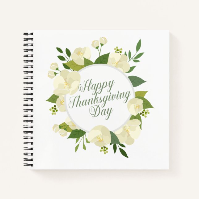 Elegant Floral Happy Thanksgiving | Notebook Notizbuch (Vorderseite)