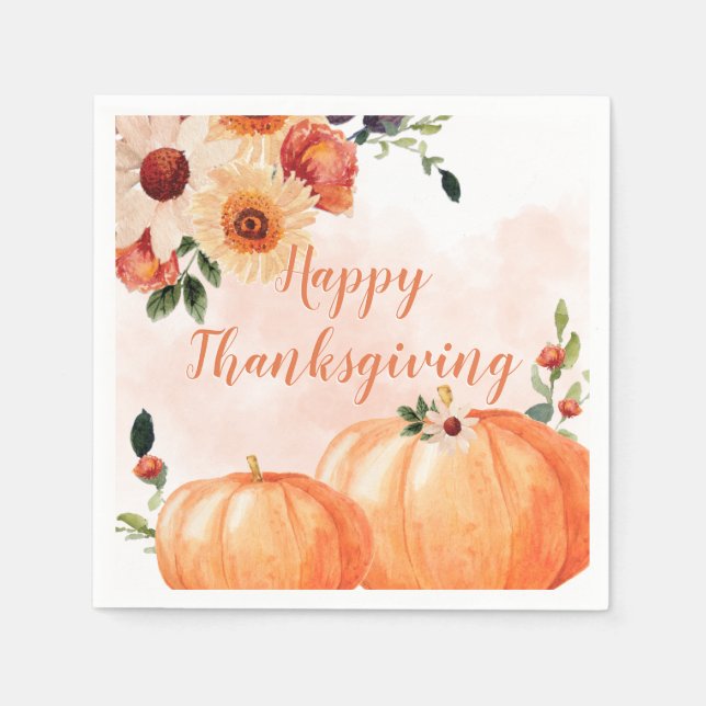 Elegant Floral Happy Thanksgiving Serviette (Vorderseite)