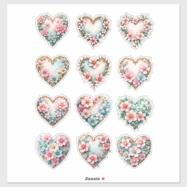 Elegant Floral Heart Sheet of Stickers Aufkleber (Blatt)